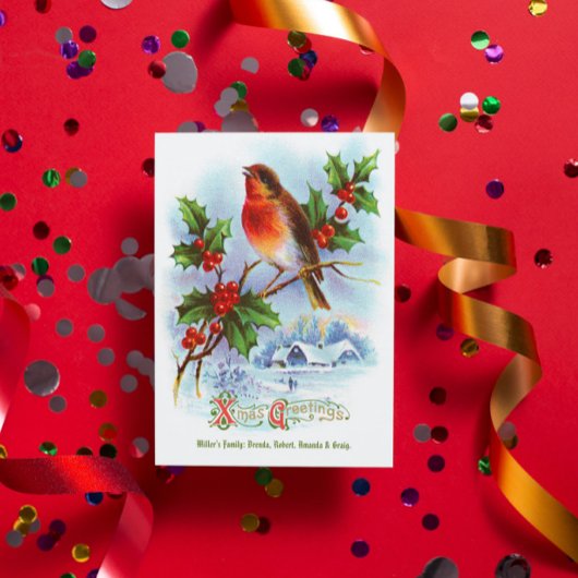 Rode Robin Kerst Holly  Groet Tekst Kaart