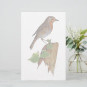 Rode robin op houten post briefpapier (Staand voorkant)