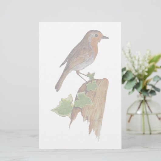 Rode robin op houten post briefpapier (Staand voorkant)