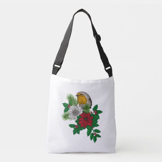Rode robin op kerstversiering crossbody tas (Voorkant)