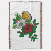 Rode robin op kerstversiering deken (Voorkant Verticaal)