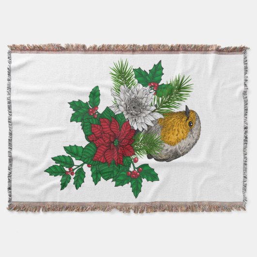 Rode robin op kerstversiering deken (Voorkant)