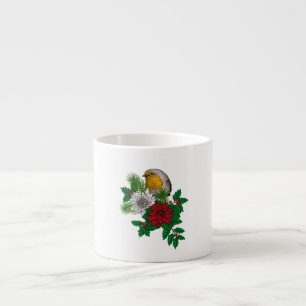 Rode robin op kerstversiering espresso kop