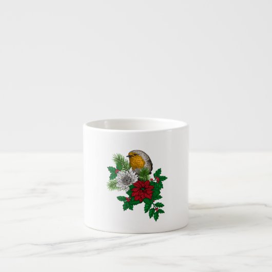 Rode robin op kerstversiering espresso kop (Voorkant)