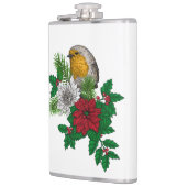 Rode robin op kerstversiering heupfles (Links)
