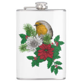 Rode robin op kerstversiering heupfles (Voorkant)