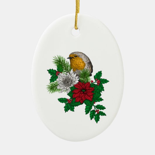 Rode robin op kerstversiering keramisch ornament (Voorkant)