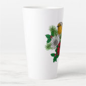 Rode robin op kerstversiering latte mok (Voorkant)