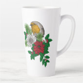 Rode robin op kerstversiering latte mok (Rechts)