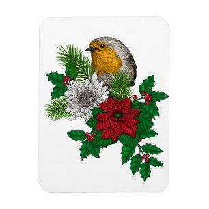 Rode robin op kerstversiering magneet