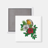 Rode robin op kerstversiering magneet (Voorkant / Achterkant)