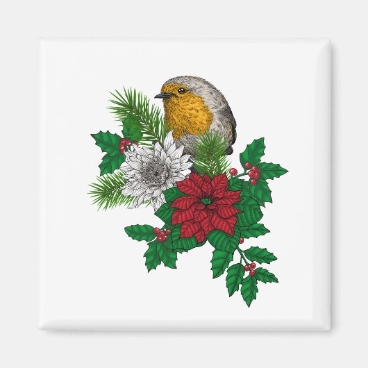 Rode robin op kerstversiering magneet (Voorkant)