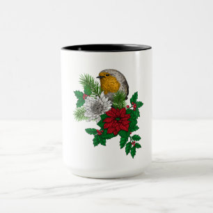 Rode robin op kerstversiering mok