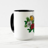 Rode robin op kerstversiering mok (Voorkant links)