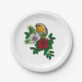 Rode robin op kerstversiering papieren bordje (Voorkant)