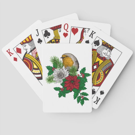 Rode robin op kerstversiering pokerkaarten (Achterkant)
