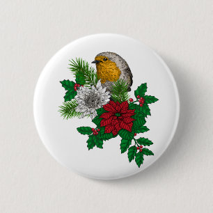 Rode robin op kerstversiering ronde button 5,7 cm