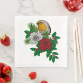 Rode robin op kerstversiering servet (Insitu)