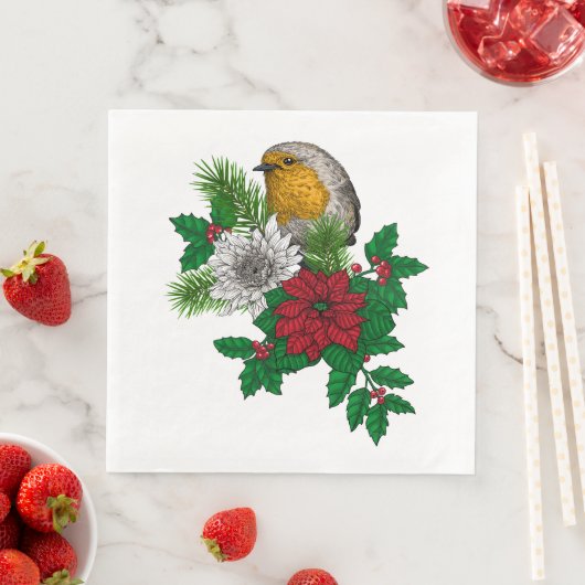 Rode robin op kerstversiering servet (Insitu)