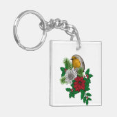Rode robin op kerstversiering sleutelhanger (Voorkant Links)