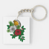 Rode robin op kerstversiering sleutelhanger (Achterkant)