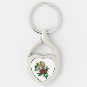 Rode robin op kerstversiering sleutelhanger