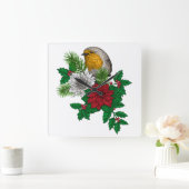 Rode robin op kerstversiering vierkante klok (Huis)