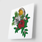 Rode robin op kerstversiering vierkante klok (Hoek)