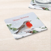 Rode Robin Vakantie Kerst Papier Onderzetter (Schuin)