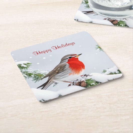 Rode Robin Vakantie Kerst Papier Onderzetter (Schuin)