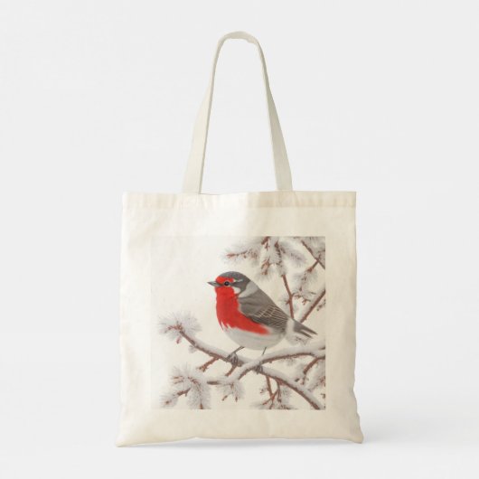 Rode Robin Vogel in Sneeuw Tote Bag (Achterkant)