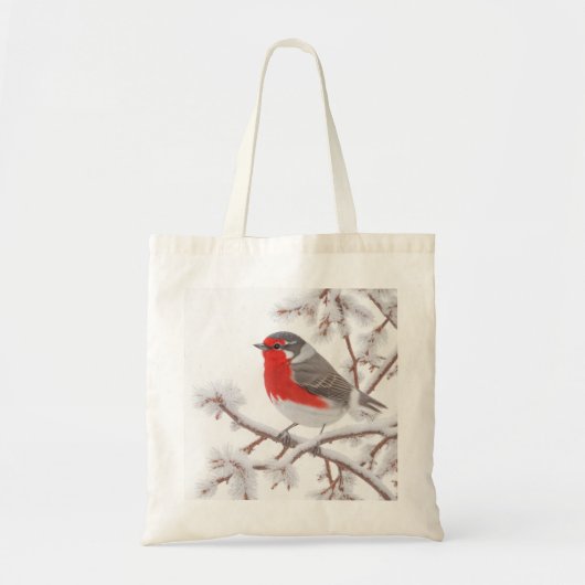 Rode Robin Vogel in Sneeuw Tote Bag (Voorkant)