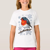 Rode Robin Vogel met Sneeuwvlokken T-shirt (Voorkant)