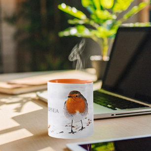 Rode Robin vogel sneeuw naam Mok