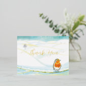 Rode Robin Vogel & Winter Illustratie Dank u Folie Feestdagen Briefkaart (Staand Voorkant)