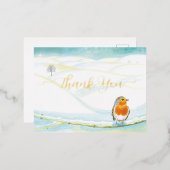 Rode Robin Vogel & Winter Illustratie Dank u Folie Feestdagen Briefkaart (Voorkant / Achterkant)