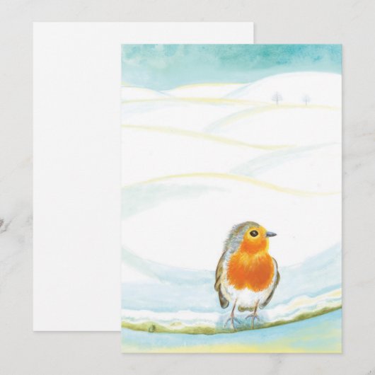 Rode Robin Vogel & Winter Illustratie Feestdagenkaart (Voorkant / Achterkant)