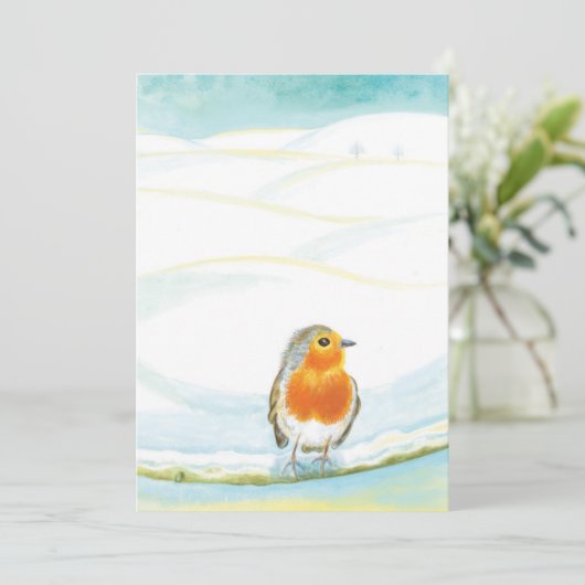 Rode Robin Vogel & Winter Illustratie Feestdagenkaart (Staand voorkant)