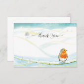 Rode Robin Vogel & Winter Landschap Illustratie Bedankkaart (Voorkant / Achterkant)