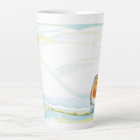 Rode Robin Vogel & Winter Landschap Latte Mok (Voorkant)