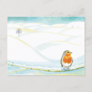 Rode Robin & Witte Winter Landschapsillustratie Feestdagenkaart