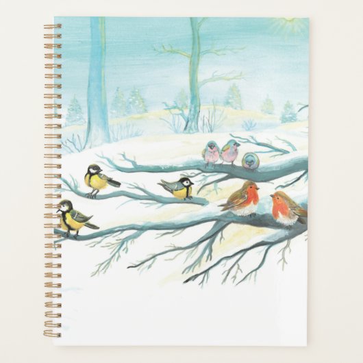 Rode Robins en Tit Birds in het winterbos Planner (Voorkant)