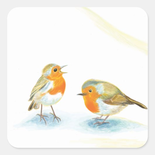 Rode Robins in de Rechthoekige Sticker van de wint (Voorkant)