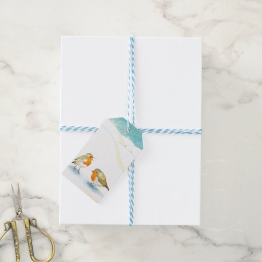 Rode Robins in de winter Cadeaulabel (Met Touw)