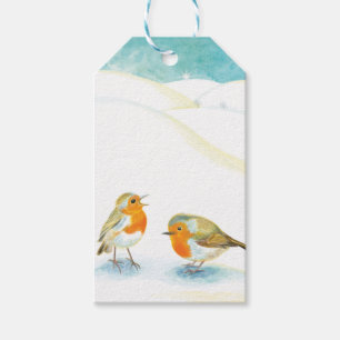 Rode Robins in de winter Cadeaulabel