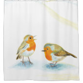 Rode Robins in de winter Douchegordijn (Voorkant)