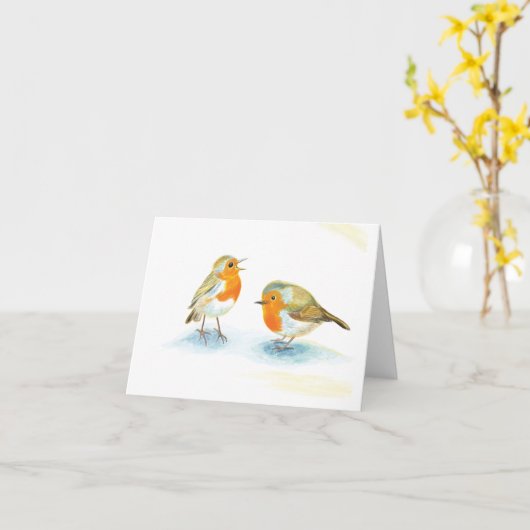 Rode Robins in de Winter Kaart (Gele Bloem)