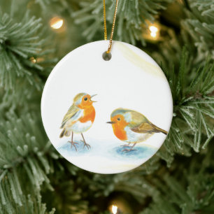 Rode Robins in de winter Keramisch Ornament
