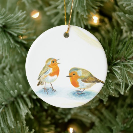 Rode Robins in de winter Keramisch Ornament (Boom)