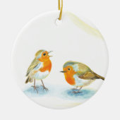 Rode Robins in de winter Keramisch Ornament (Voorkant)